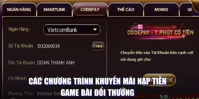 Các chương trình khuyến mãi nạp tiền game bài đổi thưởng